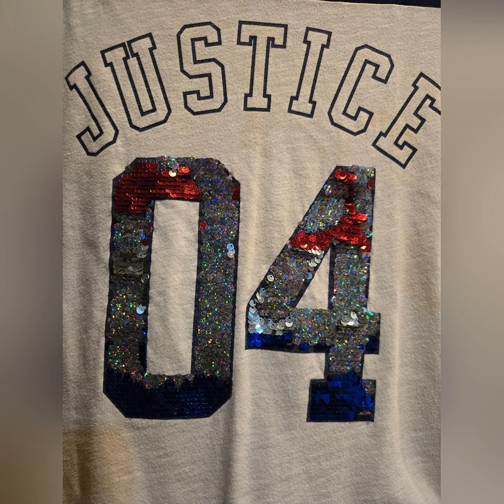 Justice Kids Navy and White Sequin Graphic Tee - Picture 3 of 10